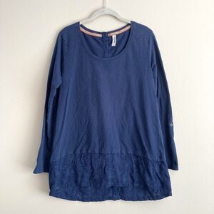 WEIRD FISH Ladies Navy Long Sleeve Embroiderd Shirt Size 16 Button Back